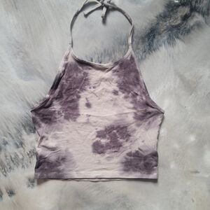 Tie-Dye Halter Top - Purple and Cream